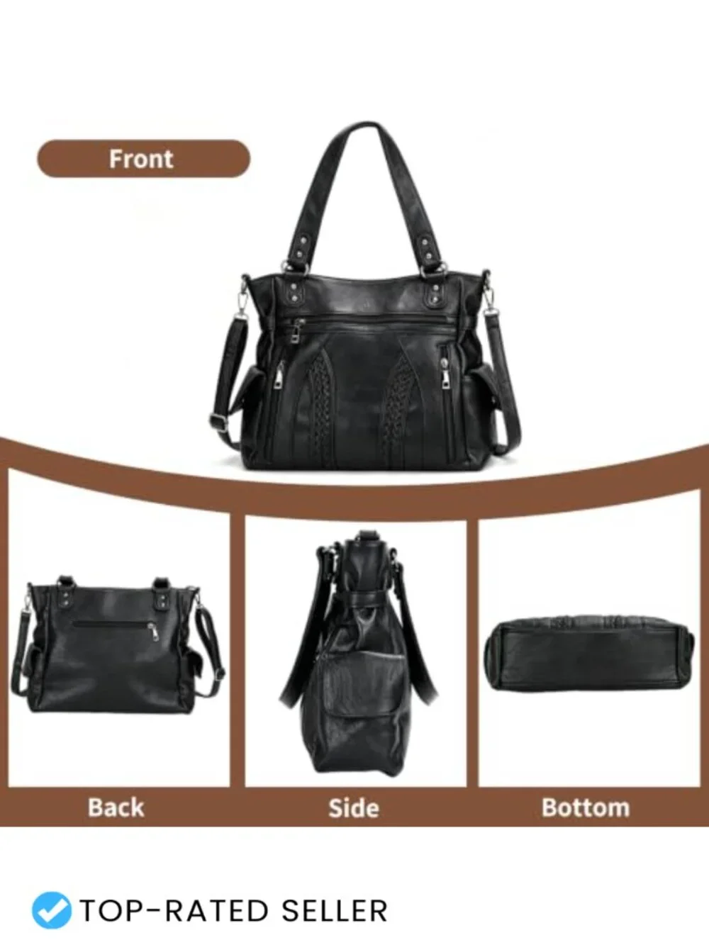 Vegan Leather Hobo Bag 3-in-1 Tote Crossbody Large Multi-Pocket